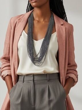 Layered Blue Gray Beaded Necklace
